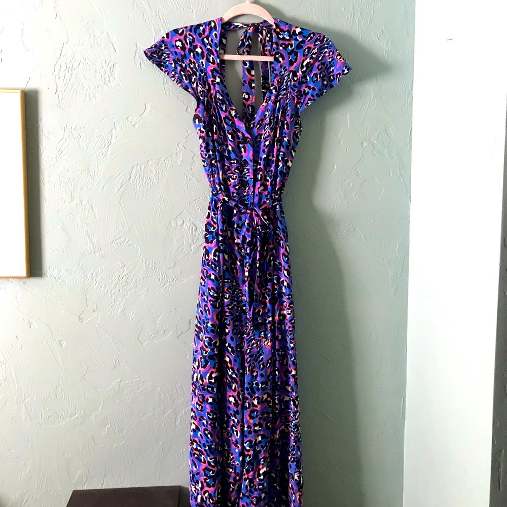 Leopard print jumpsuit tie waist